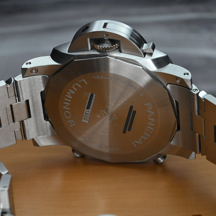 Panerai Luminor Chronograph Blue Dial Steel Bracelet PAM01110 Box & Papers